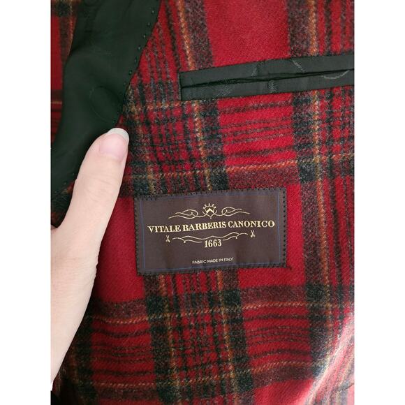 Vitale Barberis Canonico Men's Red Plaid Blazer Sports Coat Custom Size 43 - Picture 5 of 11